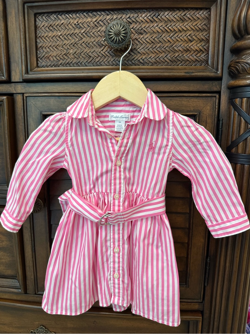Ralph Lauren Pink and White Striped Belted Shirt Dress Top